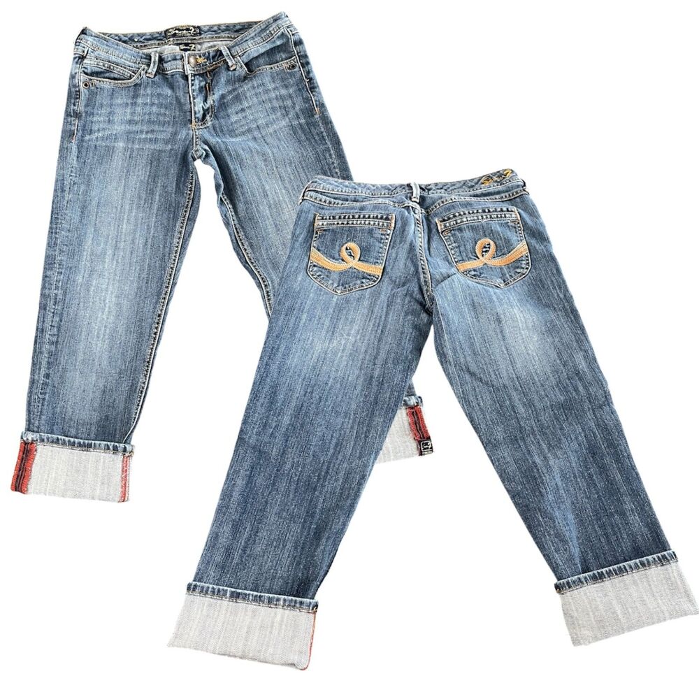 Seven7 Jeans Size 29 | Distressed Mid-Rise Straight Leg Cuffed Denim